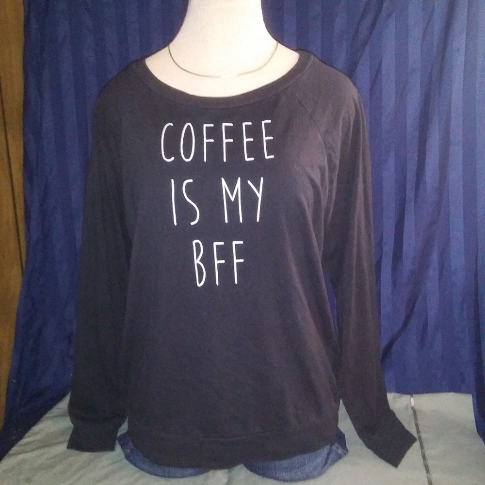 "Coffee Is My BFF" Black Long Sleeve Shirt. Large.